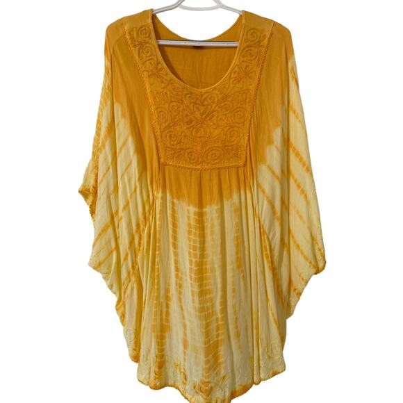 Jackpot, One Size, Embroidered, Bric A Brac Hem Sunset Orange & Yellow Cover Up - Picture 1 of 7